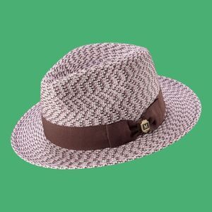MONTIQUE MEN'S BROWN-WHITE WEAVE PATTERNED FEDORA HAT. H96